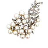 14k White Gold 1.00ct G SI1 Round  Diamond and Pearl Vintage Brooch/Pin